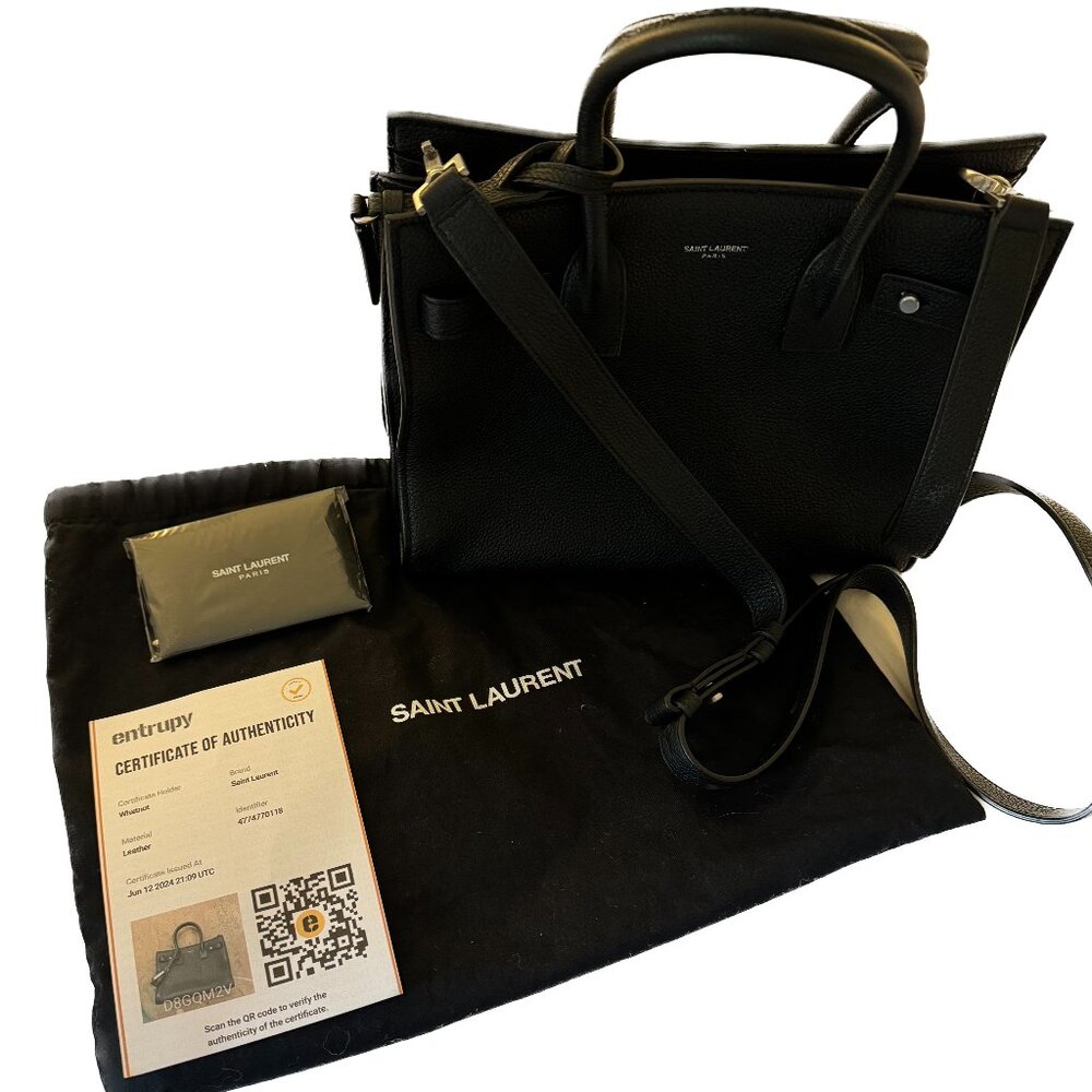 Yves Saint Laurent Logo Leather Baby Sac De Jour Bag Black NWOT